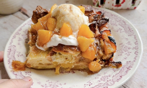 Peach Cobbler Bread Pudding