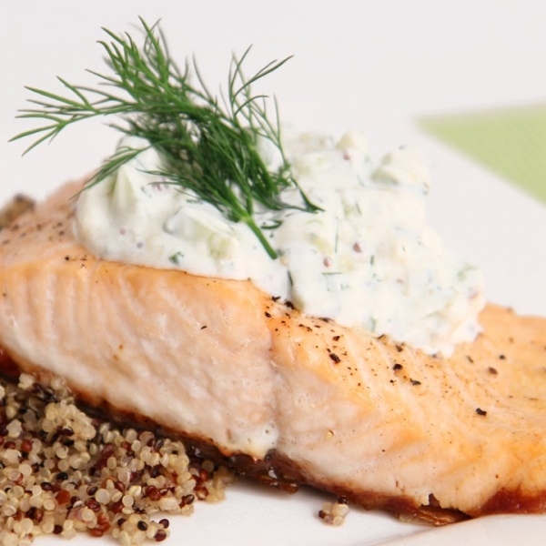 Seared Salmon with Dill Cucumber Sauce