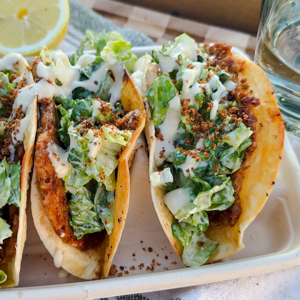 Smashed Chicken Cesar Tacos
